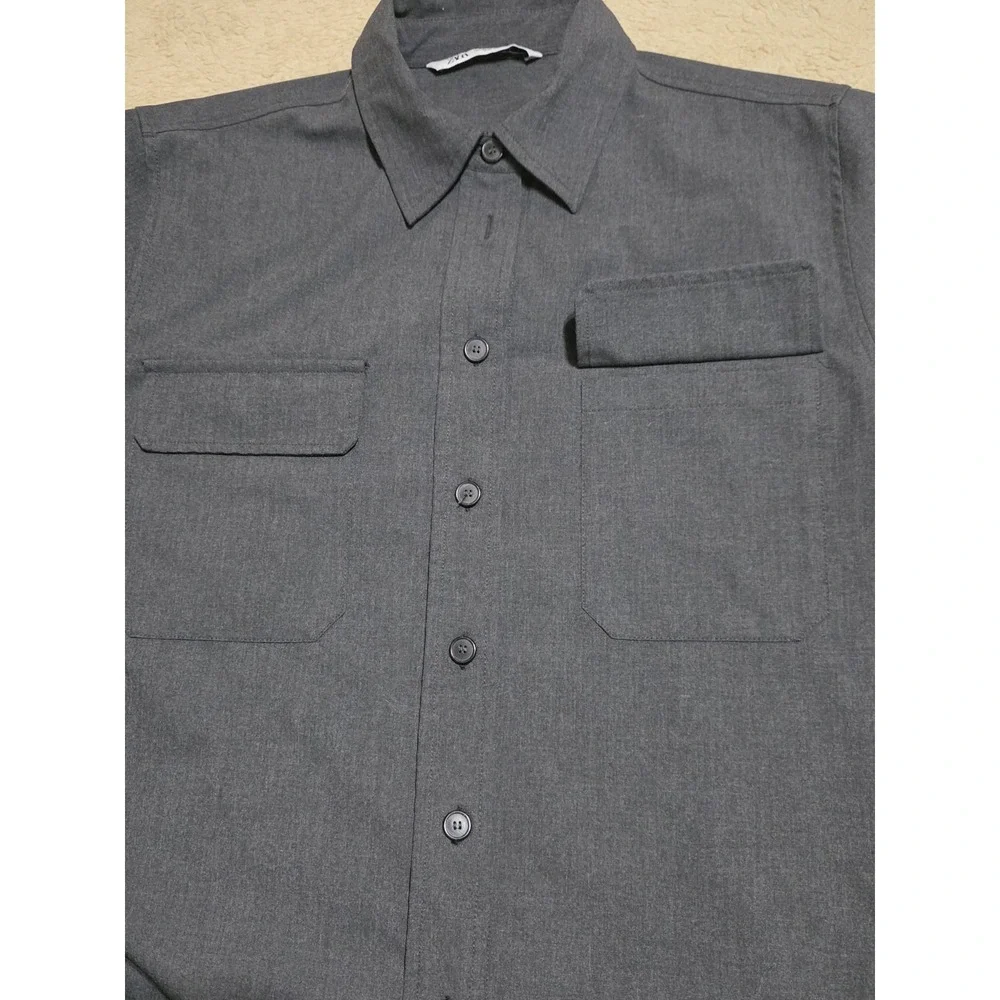 Zara Men's Charcoal Grey Long Sleeve Button-Down Utility Shirt